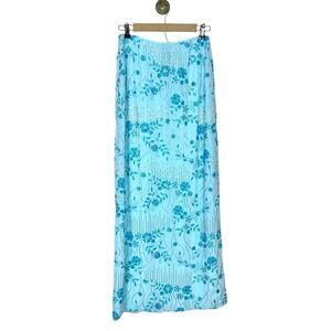 Y2K Beaded Maxi Skirt Medium Light Blue Sequin Long Sparkly Floral Formal Pencil